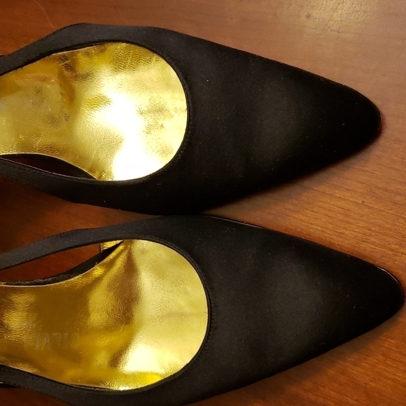 Silvia Florentina Silvia 8N Black & Gold Leather & Satin Sling Back EUC inBx - Picture 9 of 14